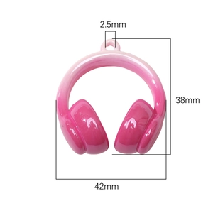 Pink gradient acrylic headphone pendant charm with dimensions for DIY jewelry making