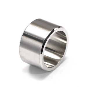 Men's minimalist matte brushed stainless steel wide band ring with polished inner edges
