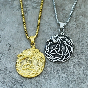 Collar de Acero Inoxidable con Colgante de Nudo de Triquetra de Dragón Celta Vikingo de Odín Para Hombre Joyería Mítica Nórdica Punk Regalo