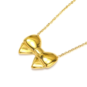 Polierte 18k Gold Schmetterlingsschleife Halskette mit 3D-Textur und feiner O-Kette