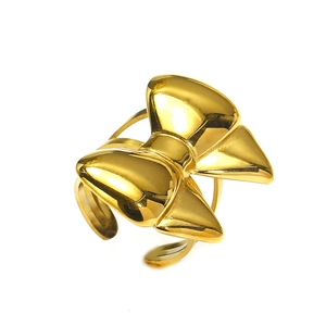 Polierter goldener Edelstahlring mit Schleife und verstellbarem offenem Band für Damen