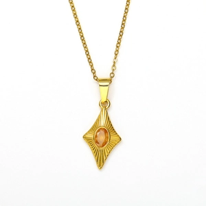 Elegant 18k gold plated starburst necklace with oval orange gemstone pendant for women
