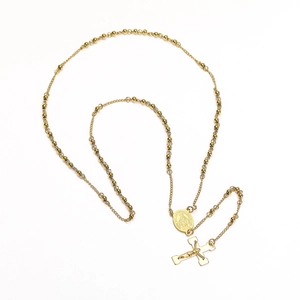 Collier chapelet doré en acier inoxydable avec chaîne à billes, médaille et croix pendante