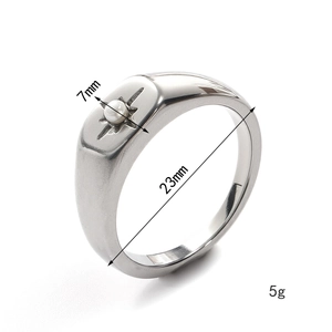 Silver octagram ring with pearl inlay in stainless steel for women fashion style