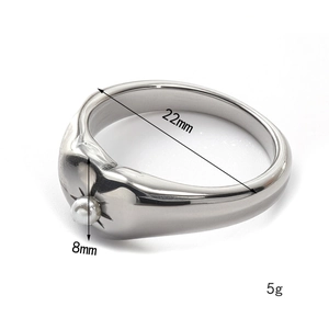 Polished silver stainless steel star ring with pearl accent and 22mm inner diameter