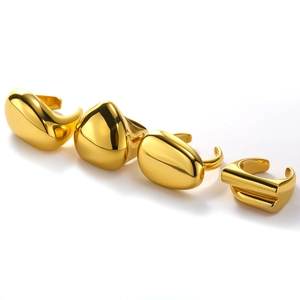 Modern Titanium Steel Irregular Geometric Open Ring For Women 18K Gold Plated Exaggerated Metallic Minimalist Adjustable Finger Ring Fashion Jewelry
