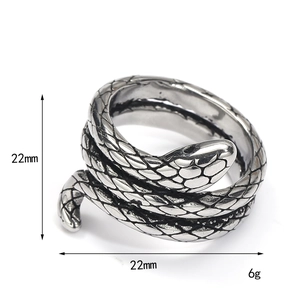 Detailed view of antique finish snake ring showing 22mm size and detailed scale texture