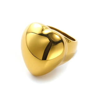 Chunky 18k gold heart ring with polished irregular geometric finish in stainless steel
