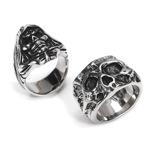 Vintage Punk Skull Ring For Men Titanium Stainless Steel Gothic Grim Reaper Skeleton Band Ring Hip Hop Biker Jewelry