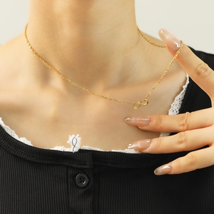 French style 18k gold plated stainless steel infinity necklace with sparkling zircon stones