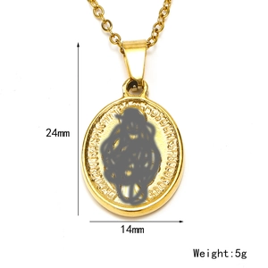 Retro golden oval portrait pendant necklace with 24mm x 14mm dimensions and fine chain