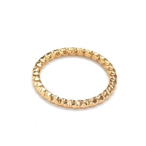 Minimalist gold faceted titanium steel ring with textured geometric cut design for women