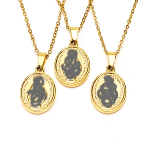 Vintage oval portrait pendant necklace in gold finish with delicate relief and link chain