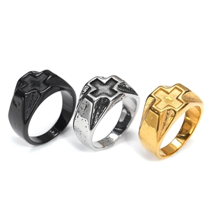 Vintage Titanium Steel Cross Signet Ring For Men Women Punk Gothic Hip Hop Chunky Bold Finger Jewelry Decorative Band Ring