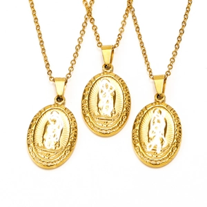 Three-piece gold plated Our Lady of Guadalupe medallion necklaces with O-chain links