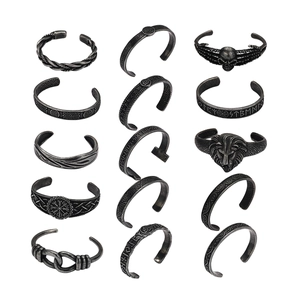 Nordic Viking Stainless Steel Open Cuff Bracelet For Men Retro Antique Silver Runes Vegvisir Lion Skull Bangle Jewelry Gift