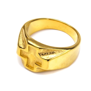 Retro punk style gold stainless steel ring with embossed cross design for men and women