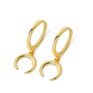 Polished S925 sterling silver gold crescent moon hoop earrings for stylish women