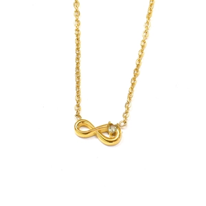 Detailansicht der 18k Gold-Unendlichkeitshalskette mit Zirkon und feiner Gliederkette