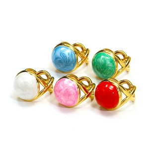Group of 18k gold plated titanium steel wrap rings with colorful enamel marble tops