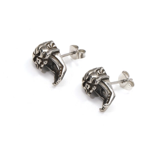 Boucles d'oreilles tête de mort punk en acier titane avec finition argent vintage