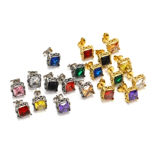 Boucles d'Oreilles Clous en Acier Titane Strass Carré de Mode pour Hommes Femmes Style Hip Hop Vintage Bijou d'Oreille Individuel
