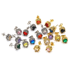 Boucles d'Oreilles Clous en Acier Titane Strass Colorés Vintage Unisexe Géométrique Minimaliste Bijoux Fête Quotidien