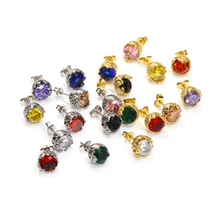 Boucle d'Oreille Clou Vintage en Acier Titane pour Femmes Hommes Gothique Strass Incrusté Rond Géométrique Bijou Mode Unité