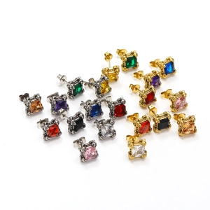 Retro Punk Quadrat Strass Ohrstecker Titan Stahl Kralle Eingelegt Einzelner Ohrring Für Damen Herren Personalisierter Modeschmuck Geschenk