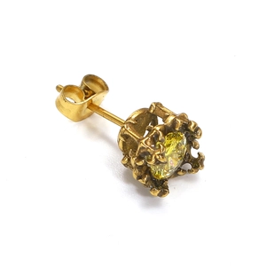Vintage 18k gold plated crown stud earrings with sparkling yellow zircon stones