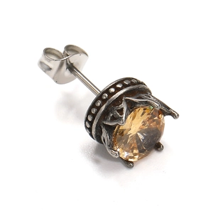 Details von Vintage Kronen-Ohrring mit champagnerfarbenem Zirkon und Antik-Silber