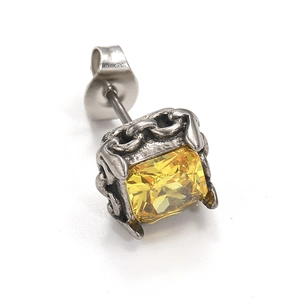 Clou d'oreille pour homme en acier titane avec zircon jaune et texture de chaîne