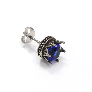 Vintage-Ohrstecker aus Titanstahl mit großem blauem Zirkon in einer Kronenfassung