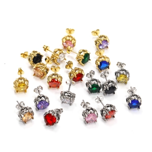 Boucles d'oreilles Clous en Acier Titane Zircone Vintage pour Femmes Hommes Boucles d'oreilles Pierres Précieuses Colorées Bijoux Mode
