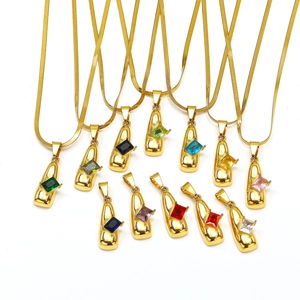 Moda Chapado en Oro Acero Inoxidable Cadena de Serpiente de Espiga Collar Geométrico Cápsula Cuadrado Diamante de Imitación Joyería