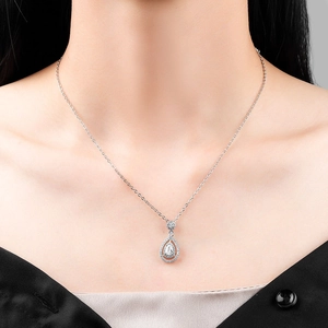 Elegant 18k white gold plated necklace with a pear shaped teardrop moissanite pendant