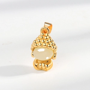 Pendentif petit Bouddha en or antique avec incrustation de jade blanc pur