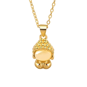 Pendentif Bouddha doré avec incrustation de pierre translucide sur une chaîne en O