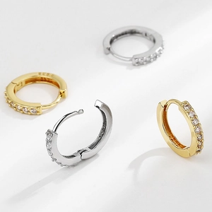 Minimalistische S925 Sterling Silber Creolen mit Zirkonia-Steinen in Gold und Silberoptik