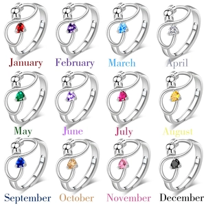 925 Sterling Silver Infinity Heart Rotating Anti Anxiety Ring For Women Adjustable Birthstone Zircon Fidget Jewelry Gift