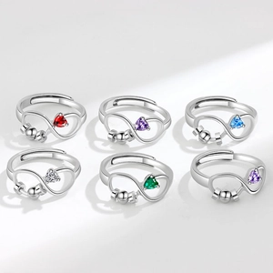 Adjustable spinning anxiety ring with heart birthstone and infinity symbol design