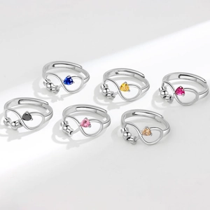 Set of 6 S925 sterling silver spinning rings with colorful zircon stones and anxiety beads