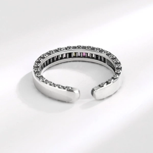 S925 sterling silver rainbow zircon ring with engraved floral cross textured details