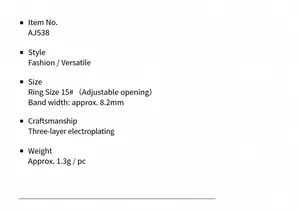 Detailed spec chart for hollow triangle ring showing 8.2mm width and adjustable size