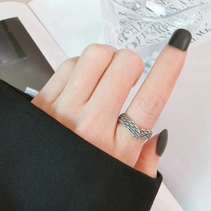 Retro sterling silver angel wing open ring with vintage feather texture for men and women