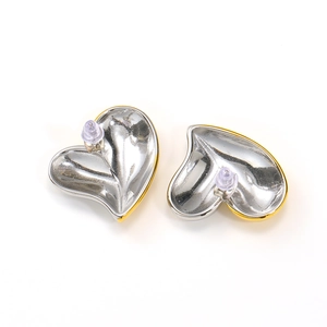 Zweifarbige Herzohrstecker aus poliertem 18K Gold und Silber-Edelstahl-Finish