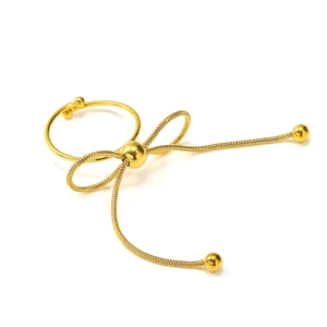 Anillo de lazo chapado en oro 18k con borlas de cadena de serpiente y banda ajustable