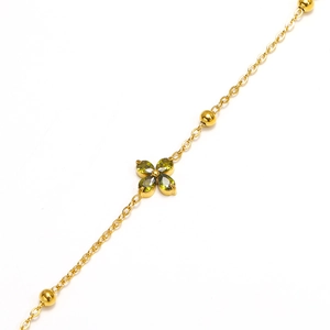 French style gold plated titanium steel clover bracelet with green pear gemstones
