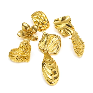 Pendientes Únicos de Acero de Titanio Chapado en Oro para Mujer Diseño Geométrico Irregular Corazón Flor Ola Joyería de Moda