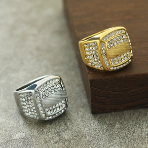 Herren Hip Hop Quadrat Siegelring Edelstahl Voll Strass Iced Out Punk Stil Mode Schmuck Für Party Alltag